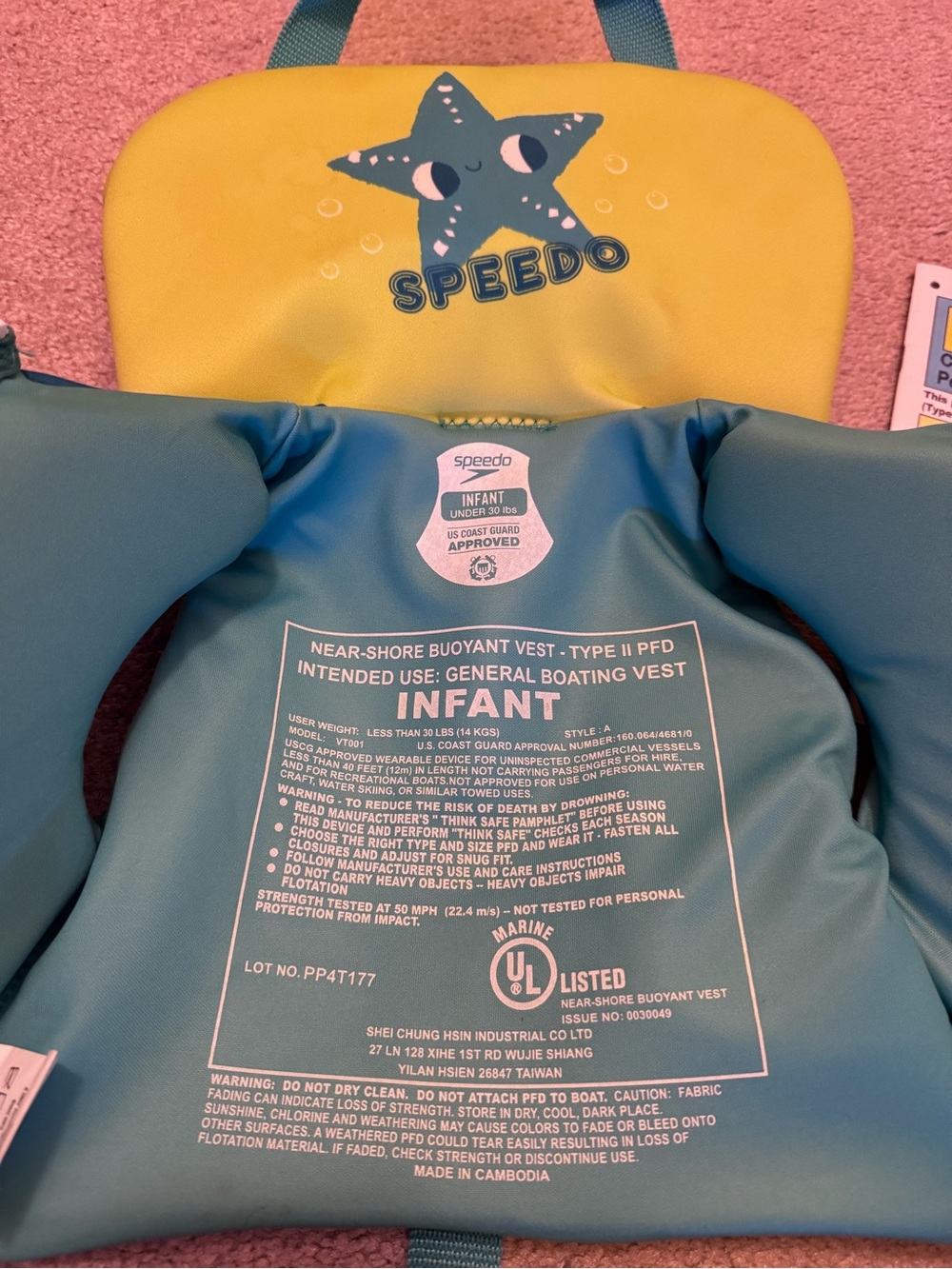 Speedo Lime and Teal Infant Swim Vest with Octopus Motif - Picture 4 of 6